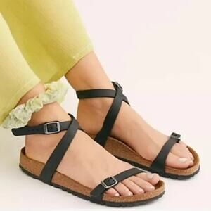 New Birkenstock Daloa Ankle Strap Sandals Black Birko-Flor Size EU 38 US 7